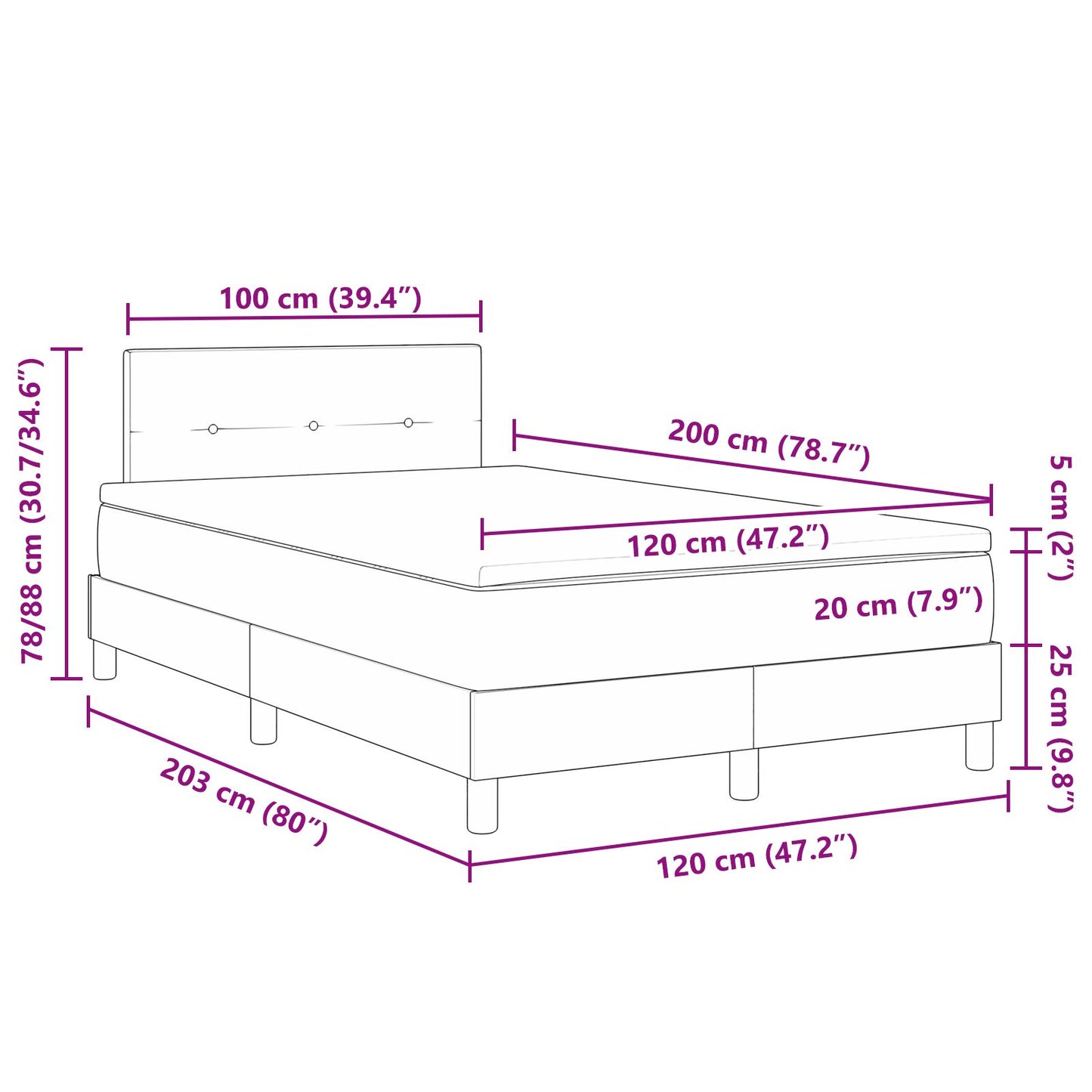 Boxspringbed Met Matras Stof Zwart 120 x 200 cm Knopen tufted