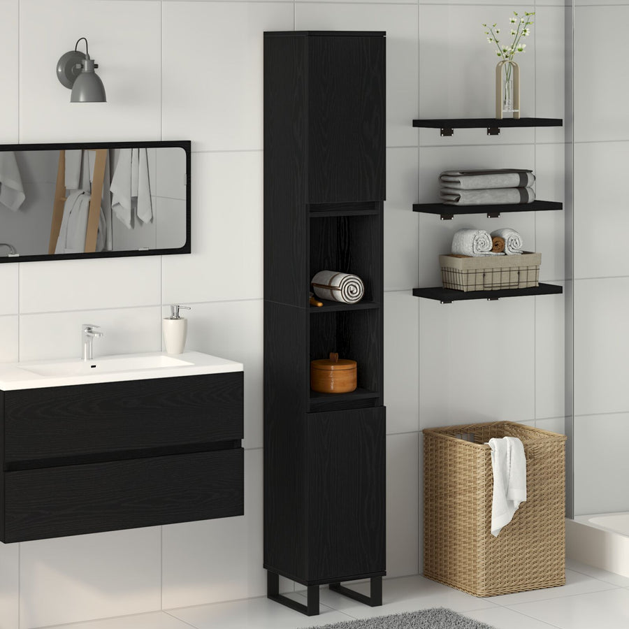 Badkamerkast 30X30X190 Cm Engineered Wood Zwart eiken