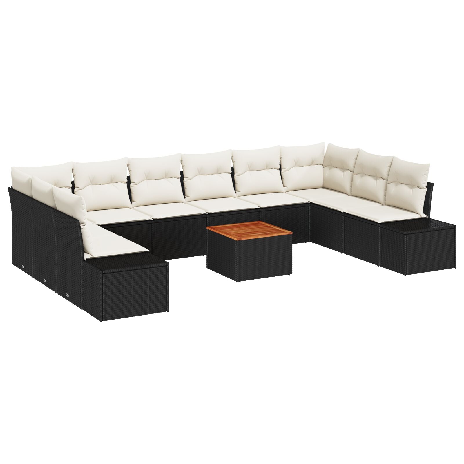11-Delige Tuin Sofa Set Met Kussens Zwart Poly Rattan Acacia