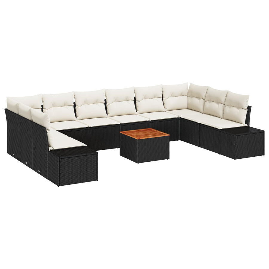 11-Delige Tuin Sofa Set Met Kussens Zwart Poly Rattan Acacia