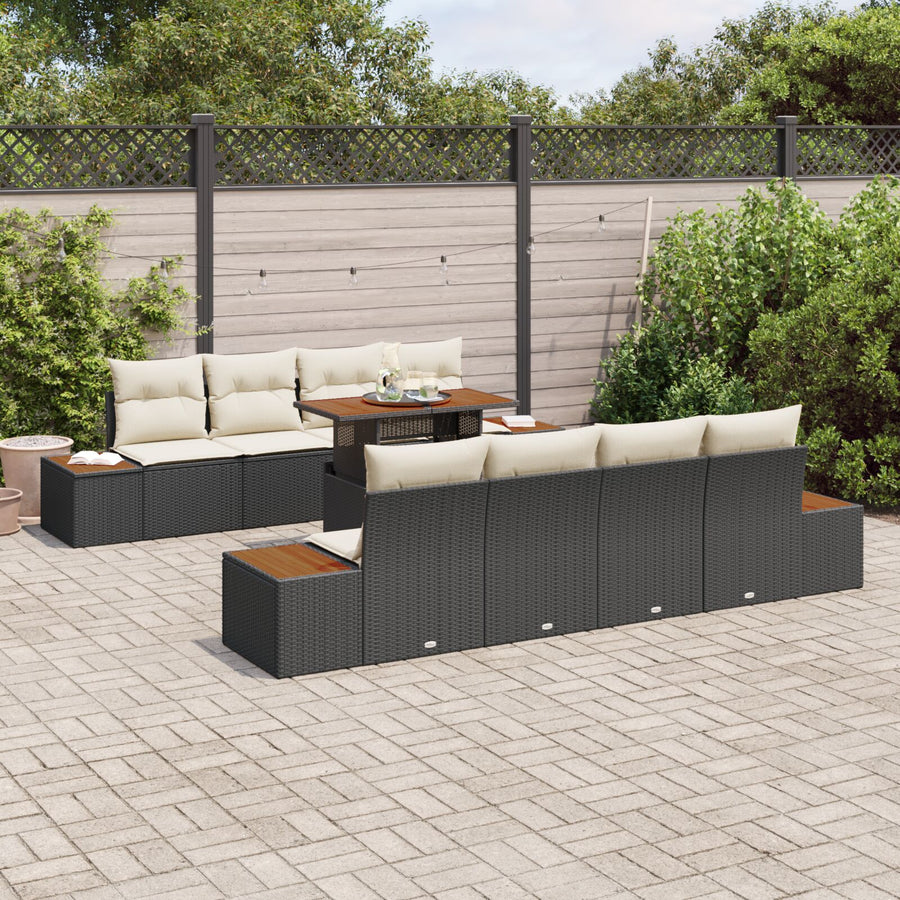 Tuinbankset 9 Delig Zwart Rattan Buitenmeubels Rechthoekig