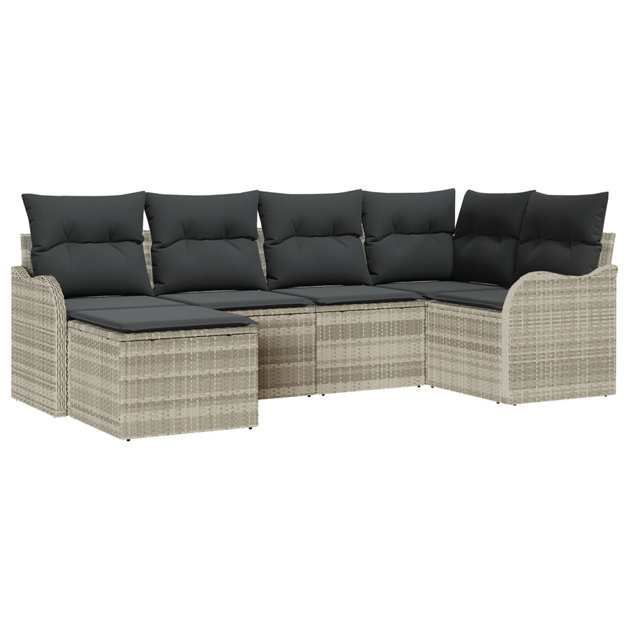 6-delige Tuin Sofa Set met Kussens Lichtgrijs Poly Rattan, vidaXL 2-Zits Tuin Sofa met Kussens Lichtgrijs Poly Rattan