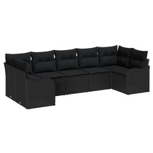 7-delige tuinbankset met kussens zwart poly rattan, vidaXL 2-zits tuinbank met kussens zwart poly rattan