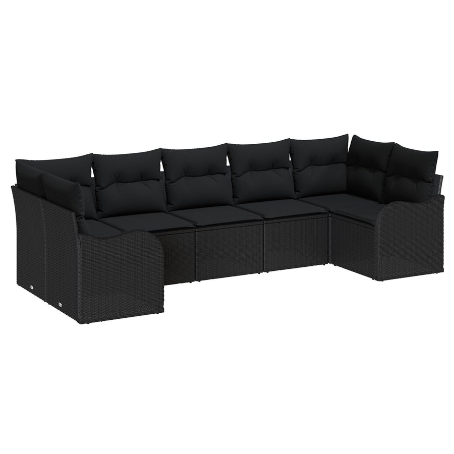 7-delige tuinbankset met kussens zwart poly rattan, vidaXL 2-zits tuinbank met kussens zwart poly rattan