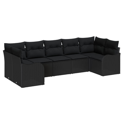7-delige tuinbankset met kussens zwart poly rattan, vidaXL 2-zits tuinbank met kussens zwart poly rattan