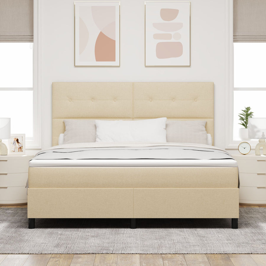 Boxspringbed Met Matras Super King Stof Crème 180 x 200 cm Knop tufted