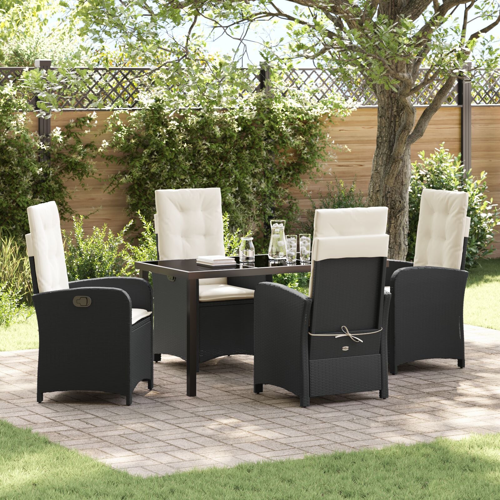 5-Delige Tuin Eetset Met Kussens In Zwart Poly Rattan