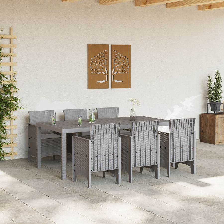 7-Persoons Tuin Eetset Met Kussens Lichtgrijs Poly Rattan