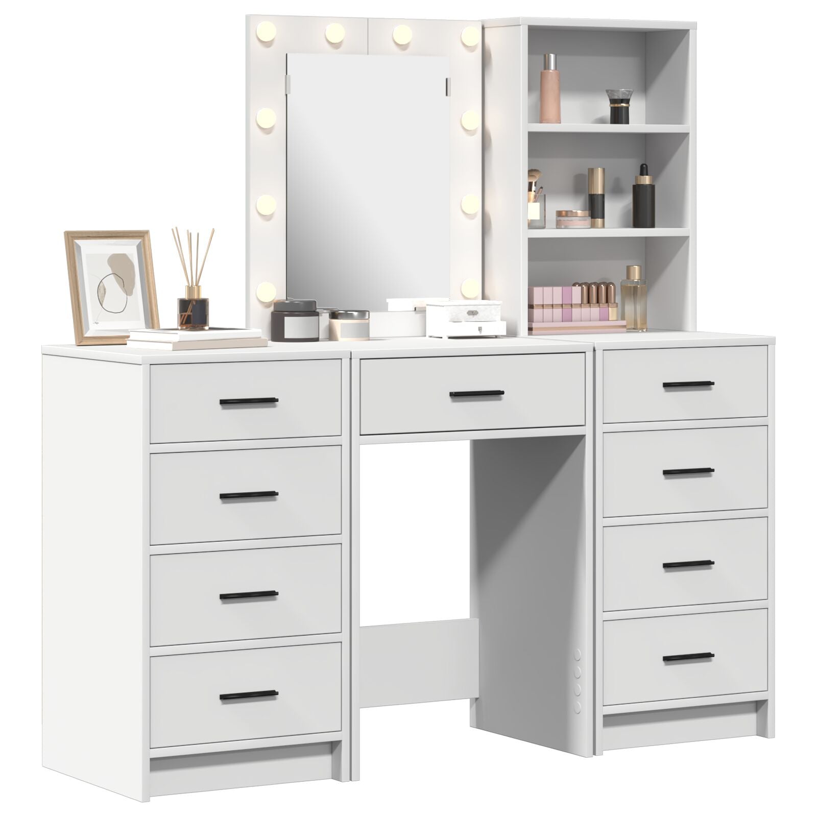 3-Delige Kaptafel Set Met Led Wit Bewerkt Hout
