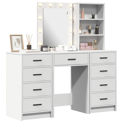 3-Delige Kaptafel Set Met Led Wit Bewerkt Hout