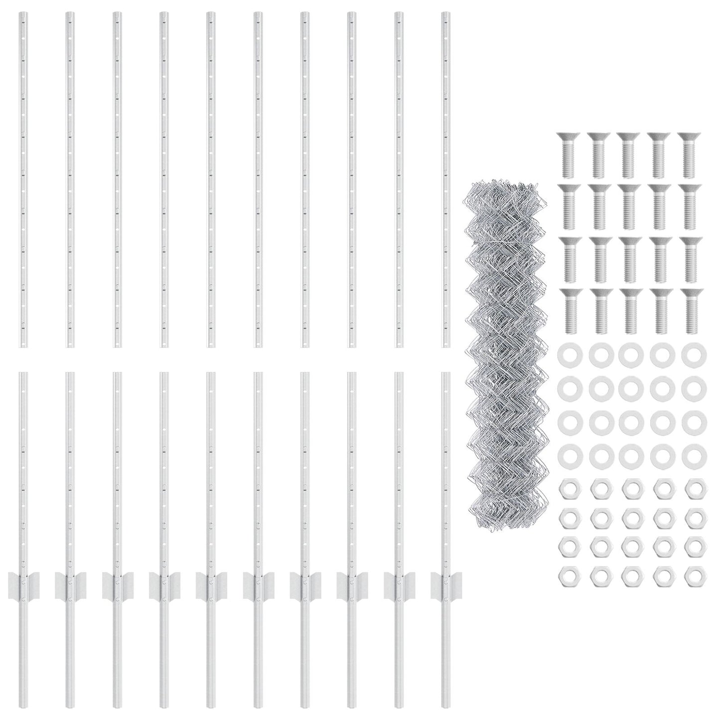Kettinglink Hek met 20 U Posts Zilver 1.2x10 m Staal