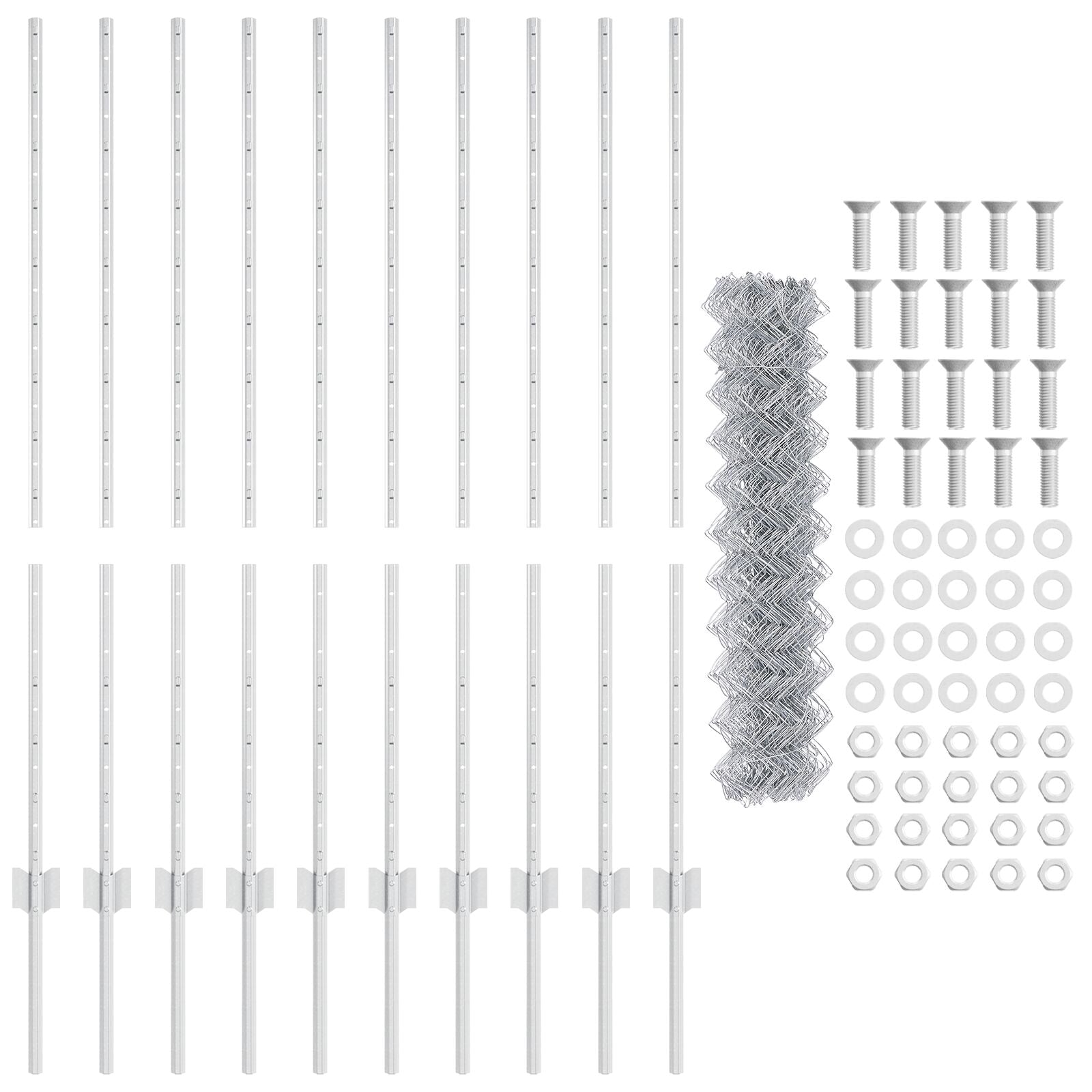 Kettinglink Hek met 20 U Posts Zilver 1.2x10 m Staal