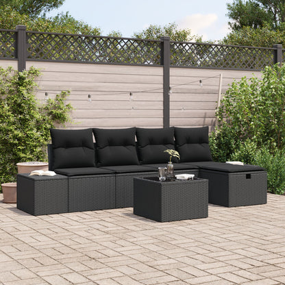 6-Delige Tuinsofa Set Met Kussens Zwart Poly Rattan Wit