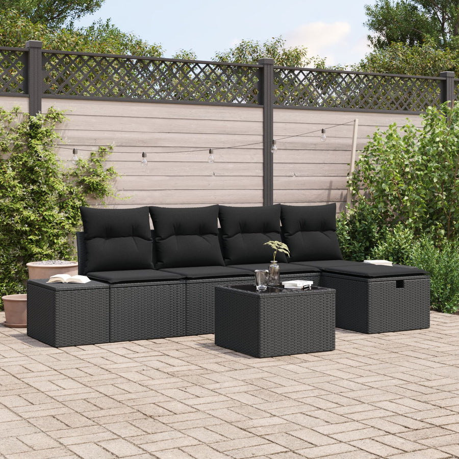 6-Delige Tuinsofa Set Met Kussens Zwart Poly Rattan Wit