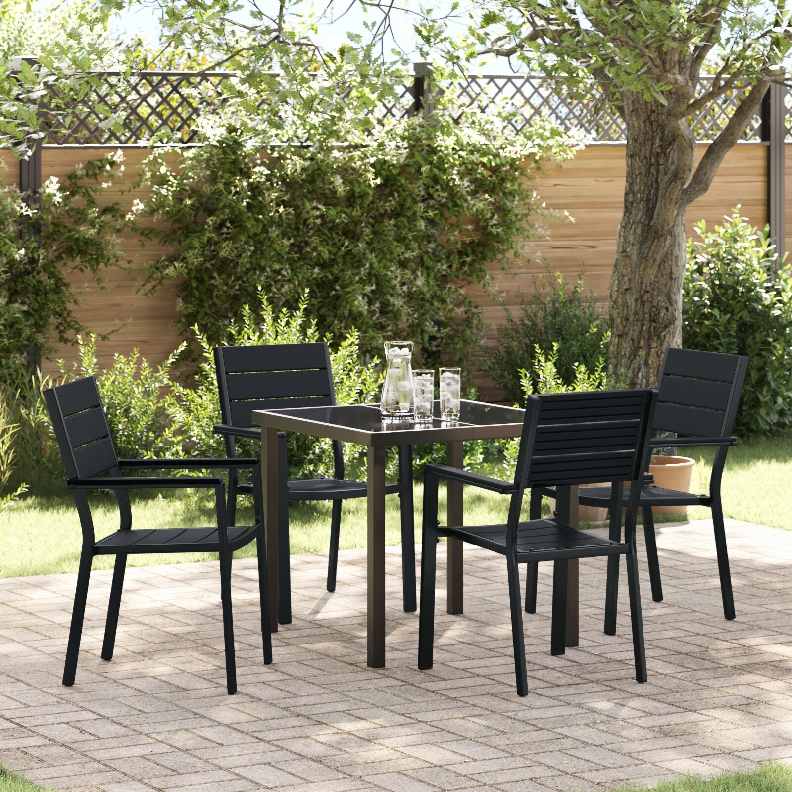 5-Delige Tuin Eetset Zwart Hdpe