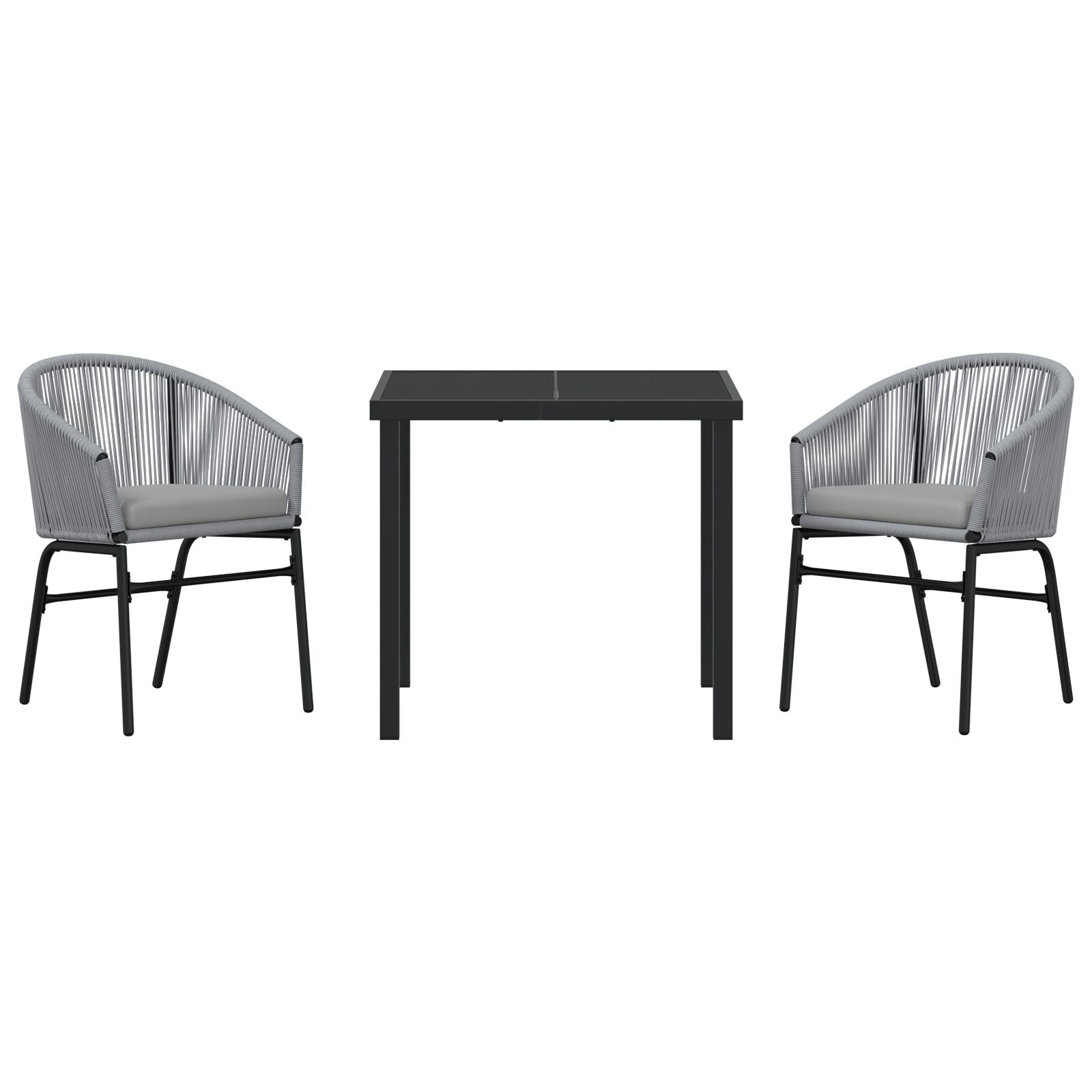 3-Delige Tuin Eetset Grijs Poly Rieten