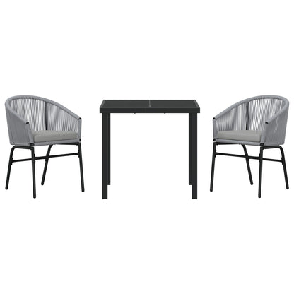 3-Delige Tuin Eetset Grijs Poly Rieten