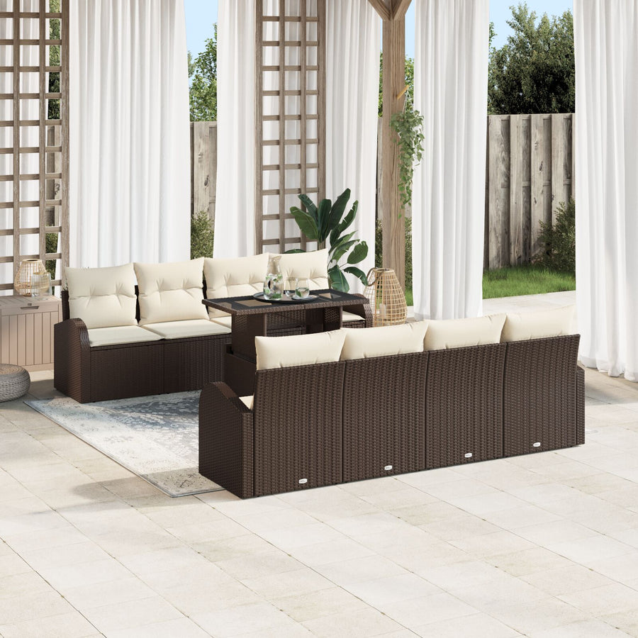 9-Delige Tuin Sofa Set Met Kussens Bruin Poly Rattan