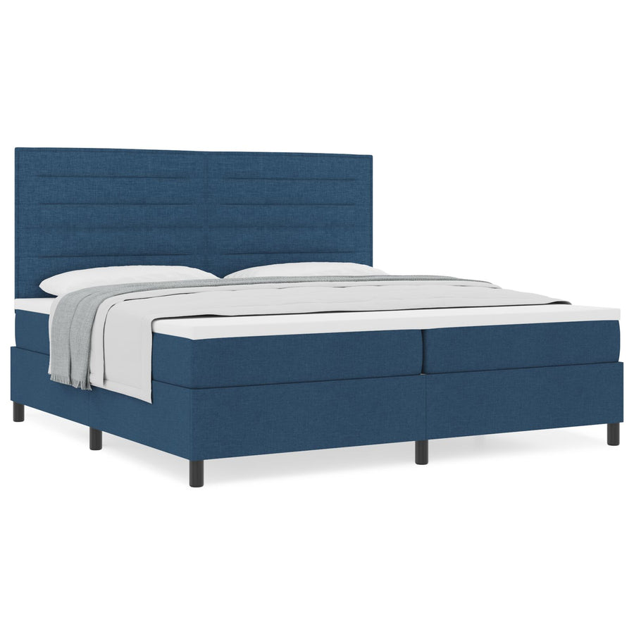 Boxspring Bed Met Matras Stof Blauw 200 x 200 cm Lijnen ontwerp