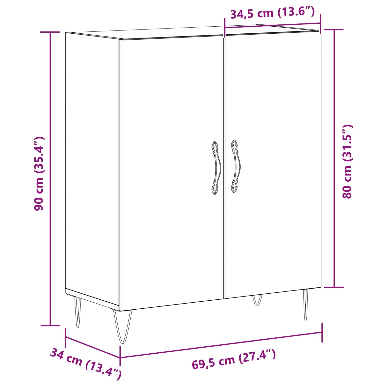 Sideboard Zwart Eiken 69,5X34X90 Cm Bewerkt Hout