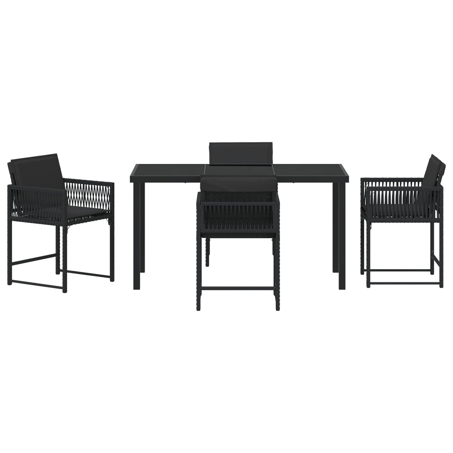5-Delige Tuinset Met Kussens Zwart Poly Rattan