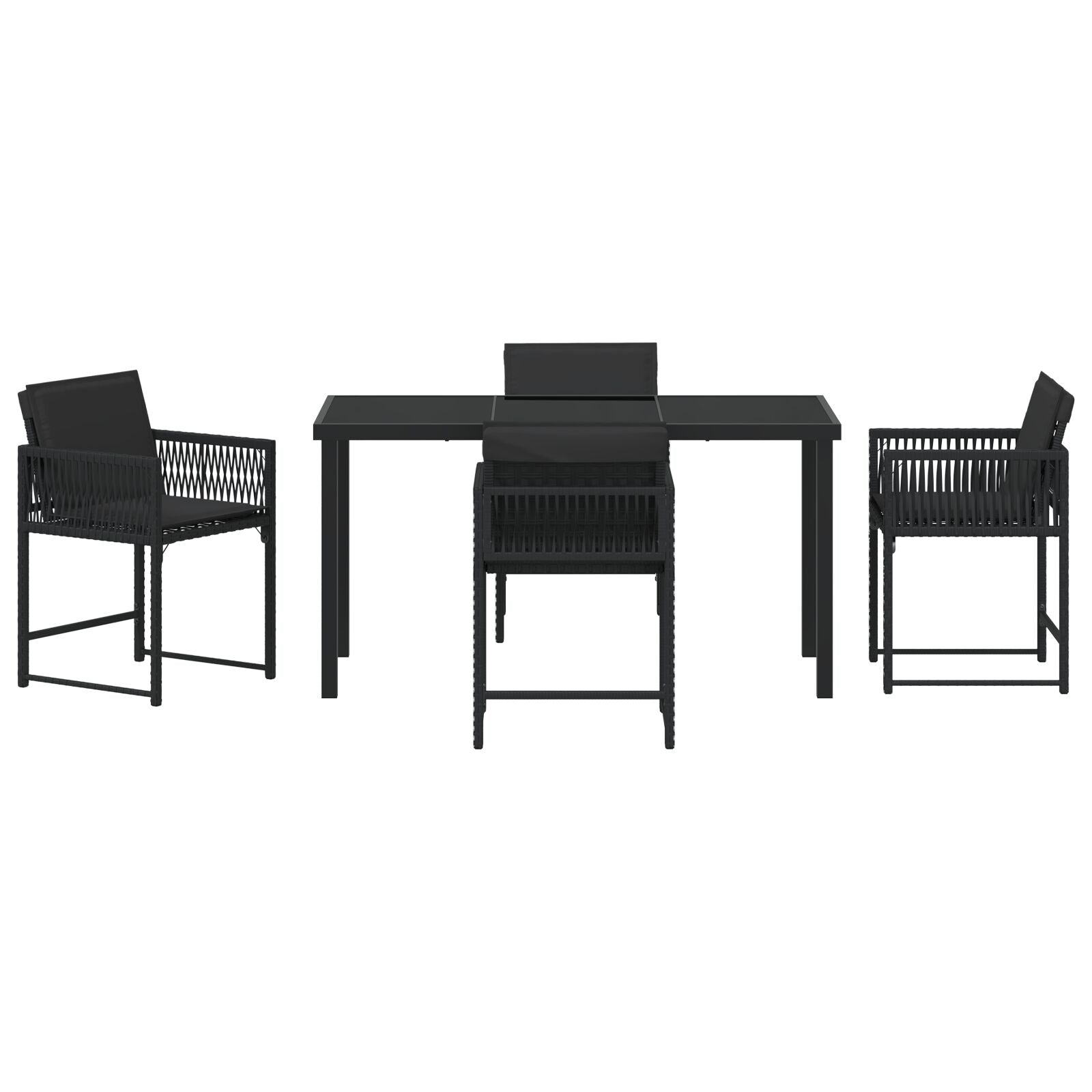 5-Delige Tuinset Met Kussens Zwart Poly Rattan