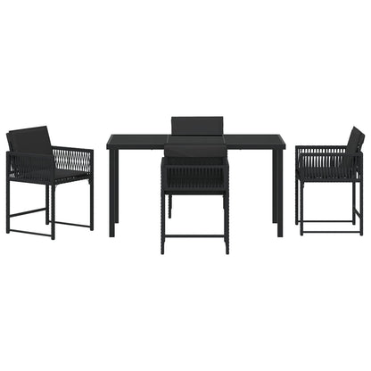 5-Delige Tuinset Met Kussens Zwart Poly Rattan