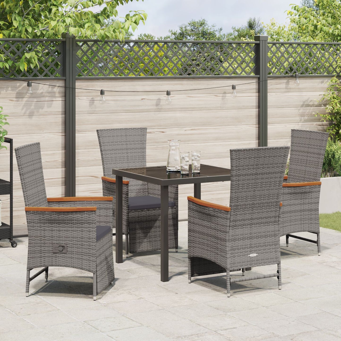 5-Delige Tuinset Met Kussens Grijs Poly Rattan