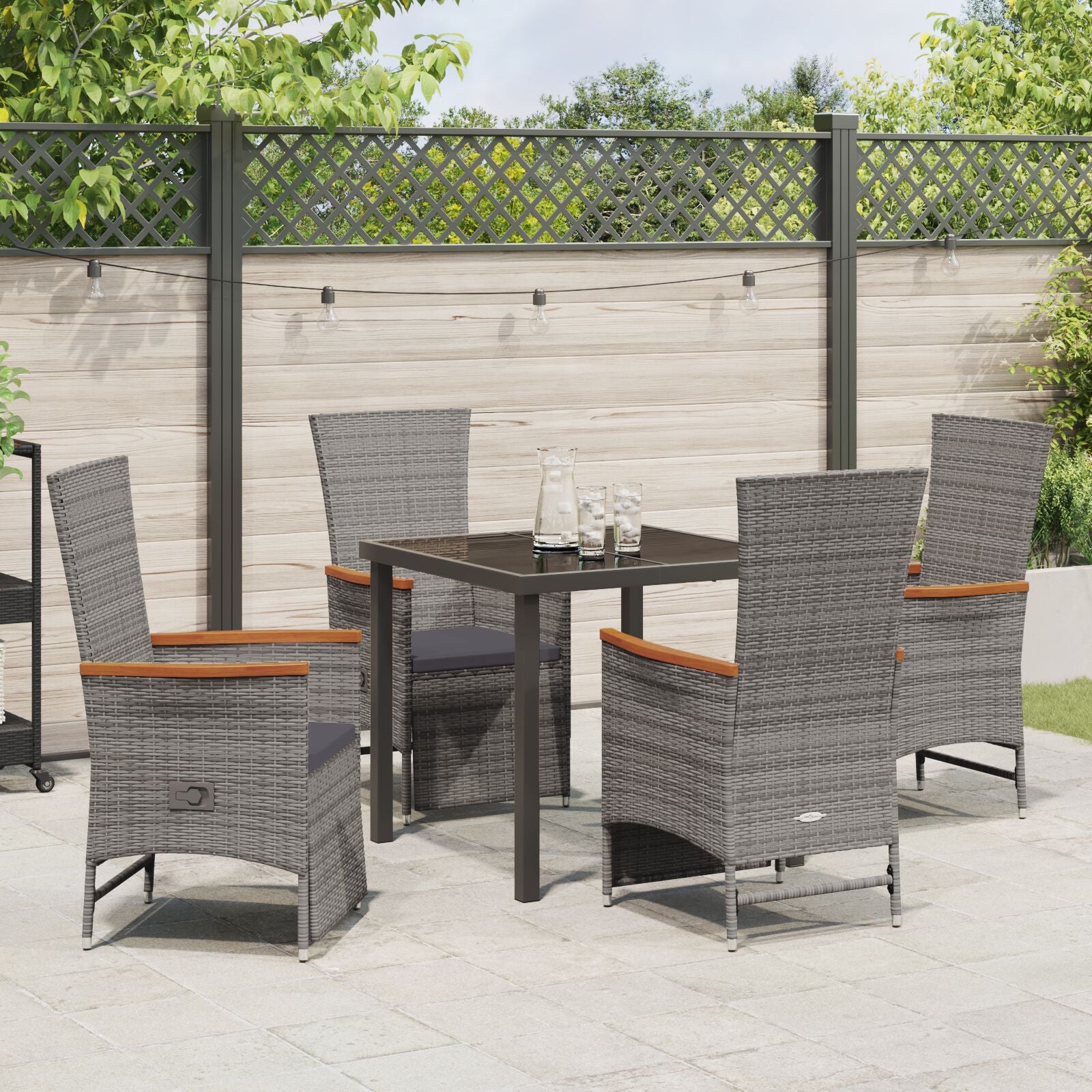 5-Delige Tuinset Met Kussens Grijs Poly Rattan