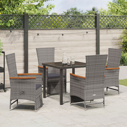 5-Delige Tuinset Met Kussens Grijs Poly Rattan