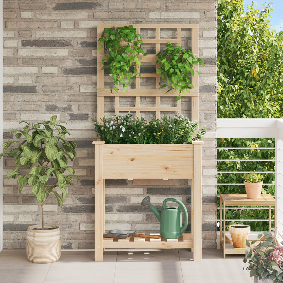 Tuinbak Met Trellis En Plank 71X37X152 Cm Massief Vurenhout 71 x 38 x 152 cm