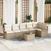 Tuinset poly rattan 7-delig beige