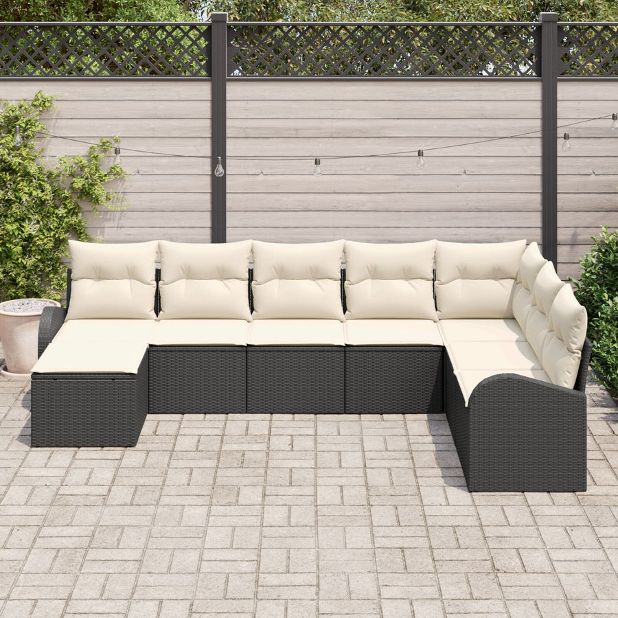 8-Delige Tuinsalonset Met Kussens Zwart Poly Rattan