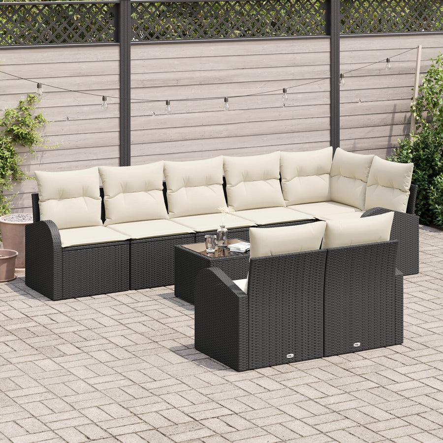 8 Stuk Tuin Sofa Set Met Kussens Bruin Poly Rattan Zwart en crème met tafel