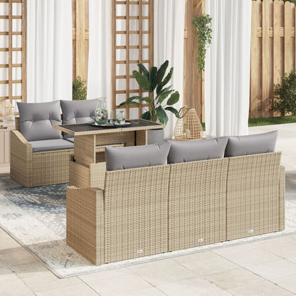 6 Delen Tuin Sofa Set Met Kussens Beige Poly Rattan