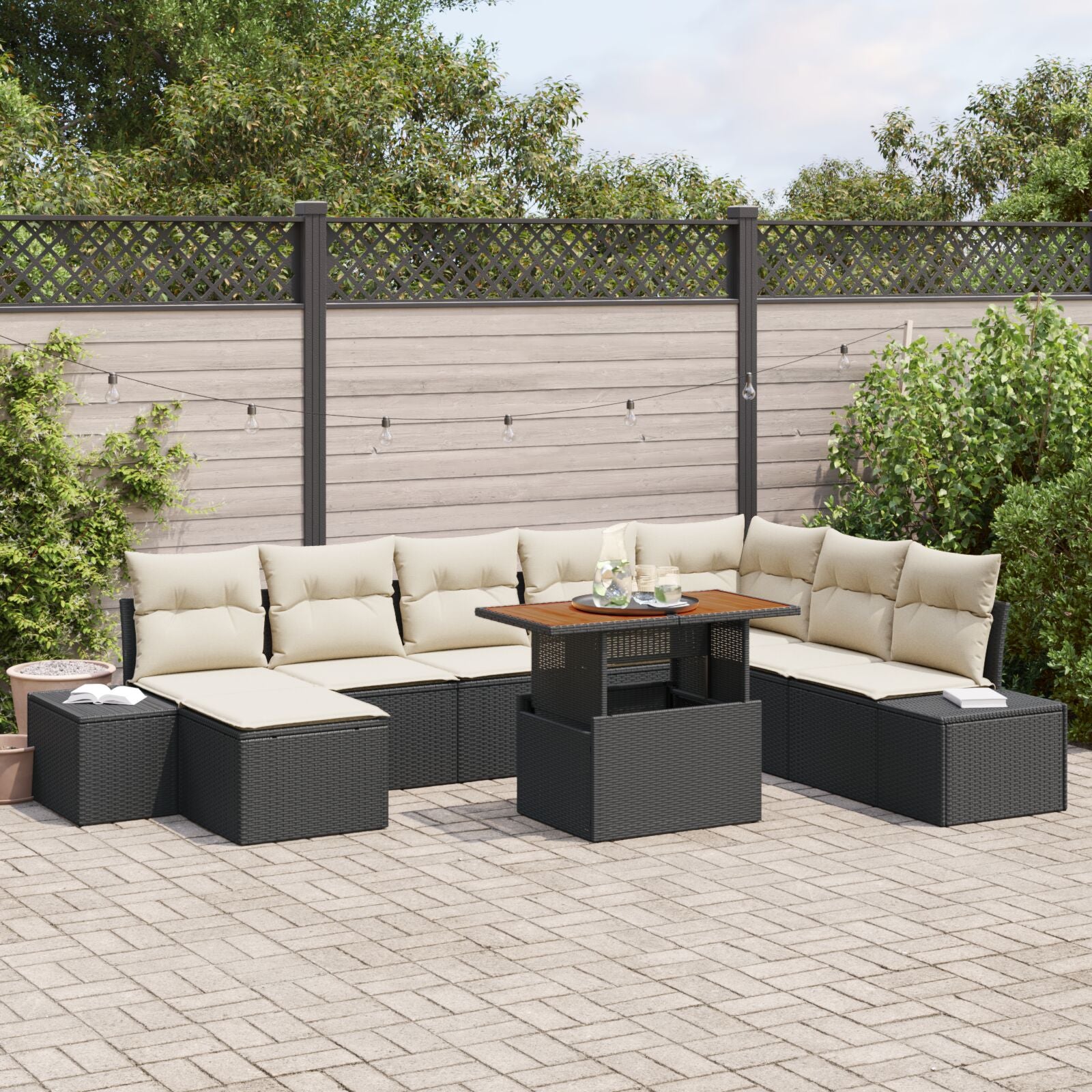 Tuinbank Set Set Van 9 Zwart Rattan Tuin Hoekbank Rechthoekig