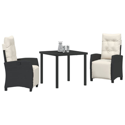 Set Van 2 Zwart, Crème Wit Pe Rattan, Poedergecoat Staal 2-Zits