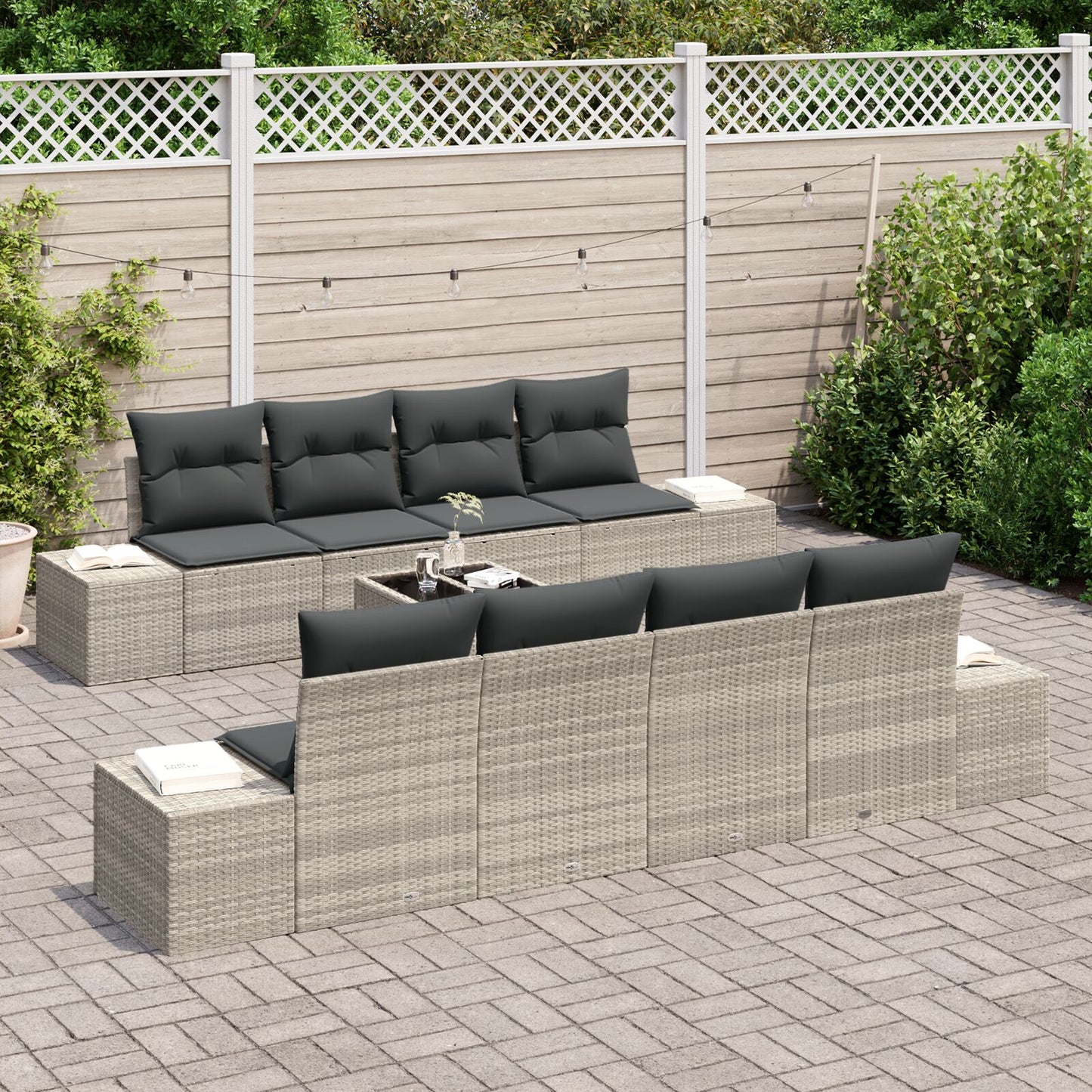 7-Delig Tuinbank Set Met Kussens Lichtgrijs Poly Rattan