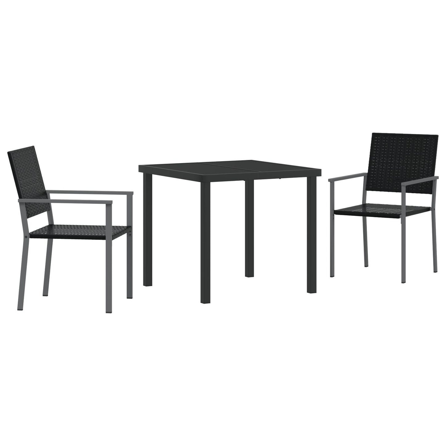 3-Delige Tuinset Zwart Poly Rattan
