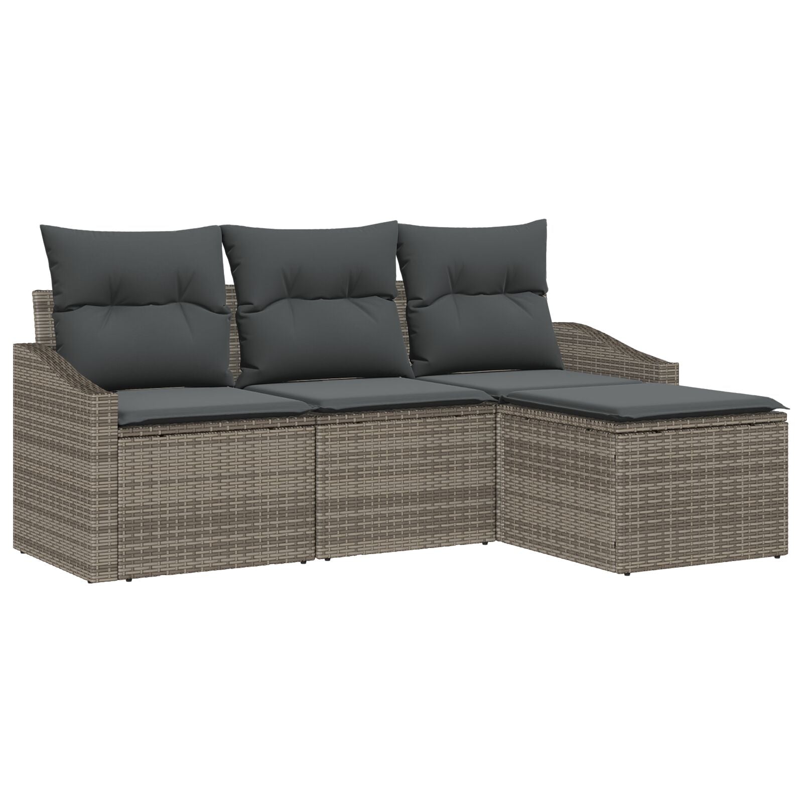 4-Delige Tuin Sofa Set Met Kussens Grijs Poly Rattan Gegalvaniseerd Staal