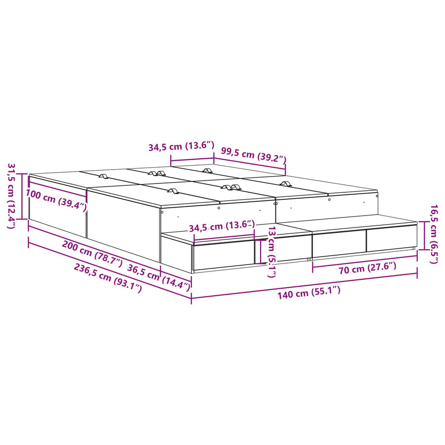 Opbergbedframe Wit 140X200 Cm Artisanaal Eiken