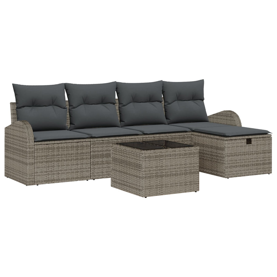 6-Delige Tuinbank Set Met Kussens Grijs Poly Rattan