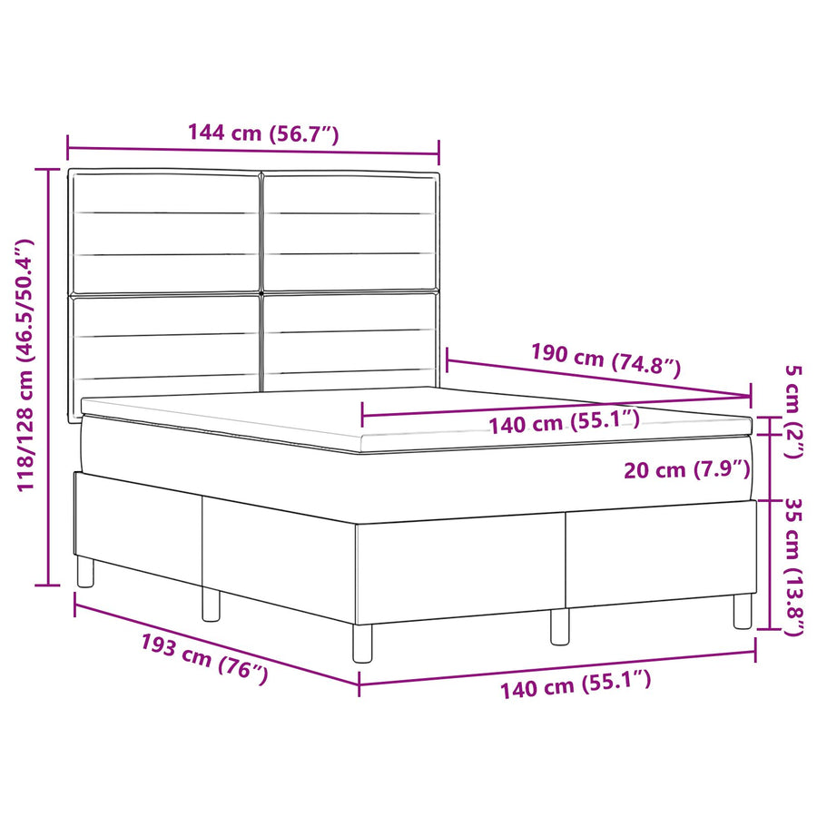 Boxspringbed Met Matras Stof Donkergrijs 140 x 190 cm Lijnen ontwerp