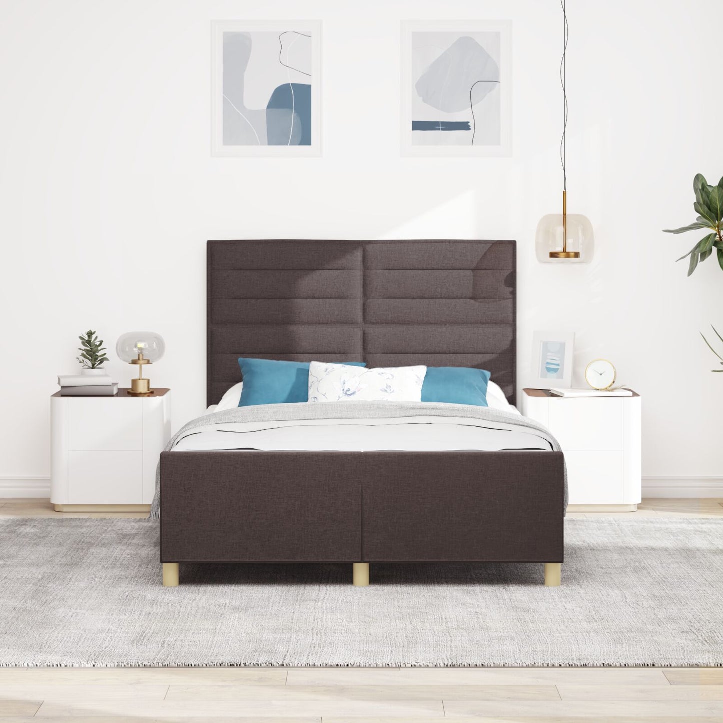 Donkerbruin Stoffen Bedframe 140X190 Cm Crème