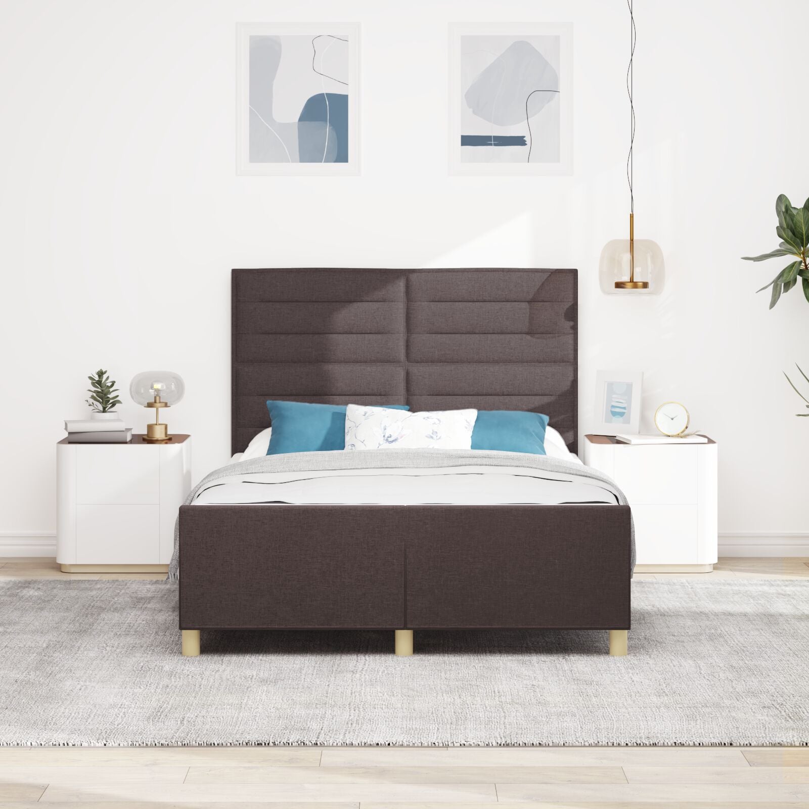 Donkerbruin Stoffen Bedframe 140X190 Cm Crème