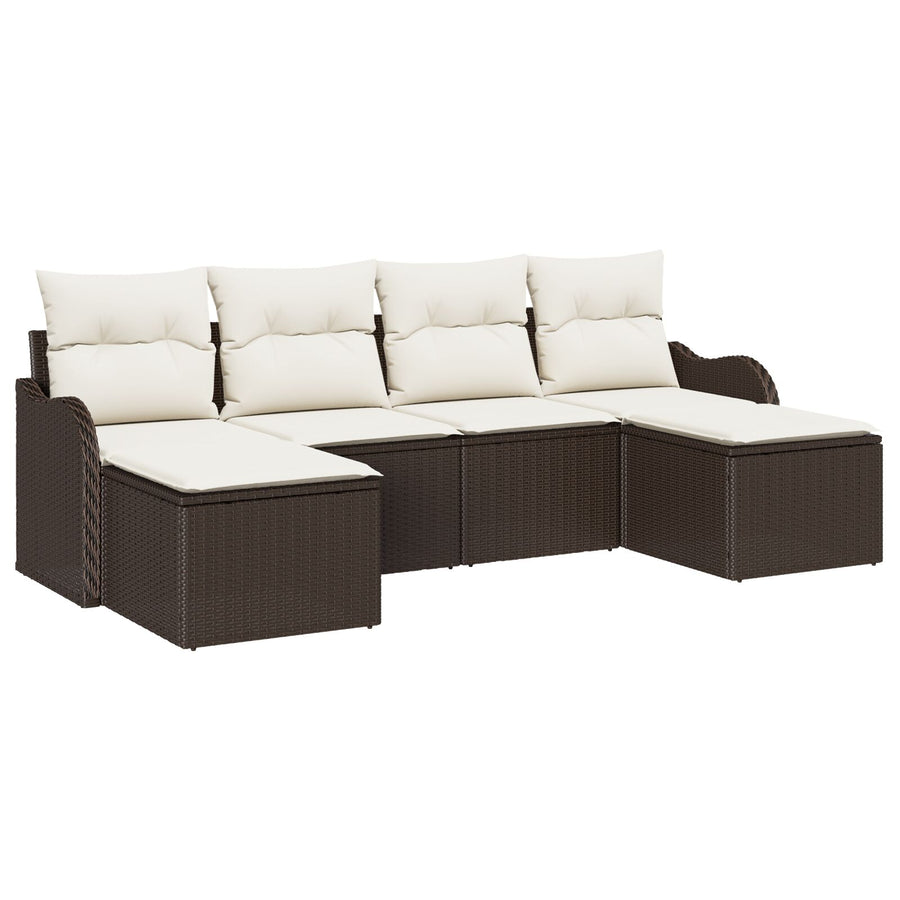 6-delige Tuin Sofa Set met Kussens Bruin Poly Rattan, vidaXL 2-Zits Tuin Sofa met Kussens Bruin Poly Rattan