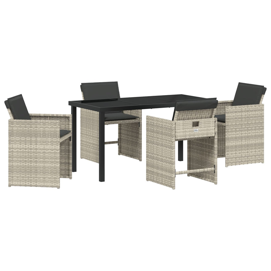 5 Delige Tuin Eetset Met Kussens Lichtgrijs Poly Rattan