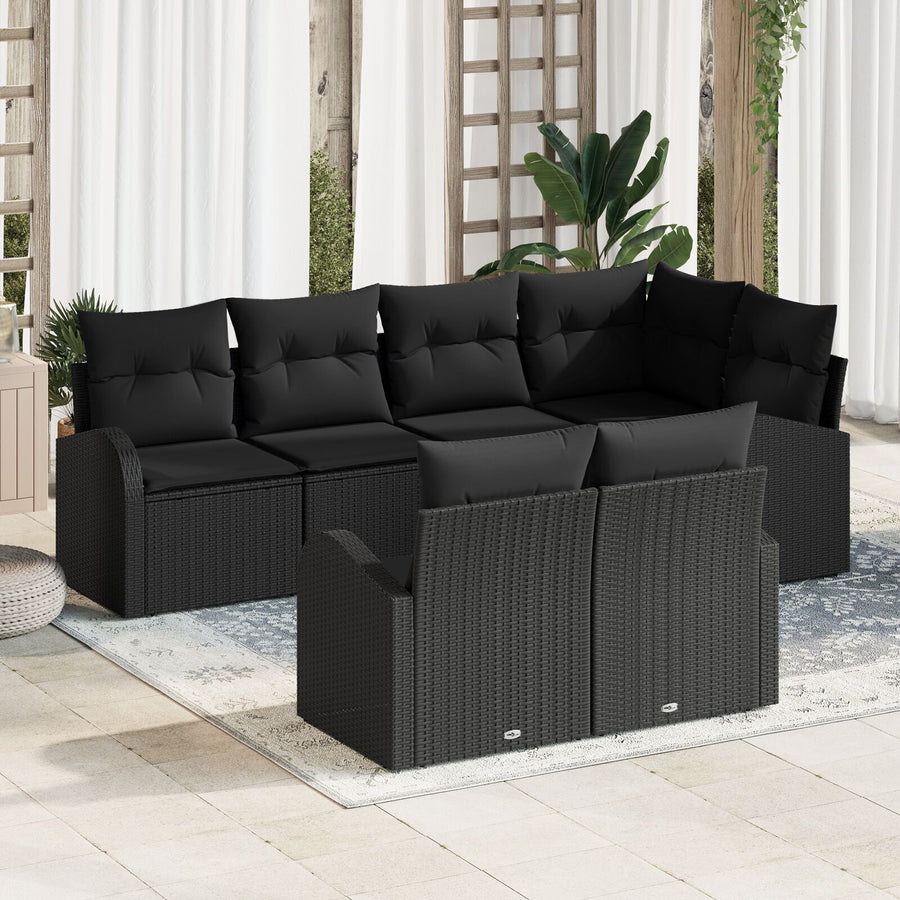 Tuin Sofa Set Set Van 7 Zwart Poly Rattan, Polyester Kussens