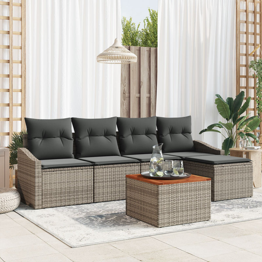 6-Delige Tuin Sofa Set Met Kussens Grijs Poly Rattan Acacia