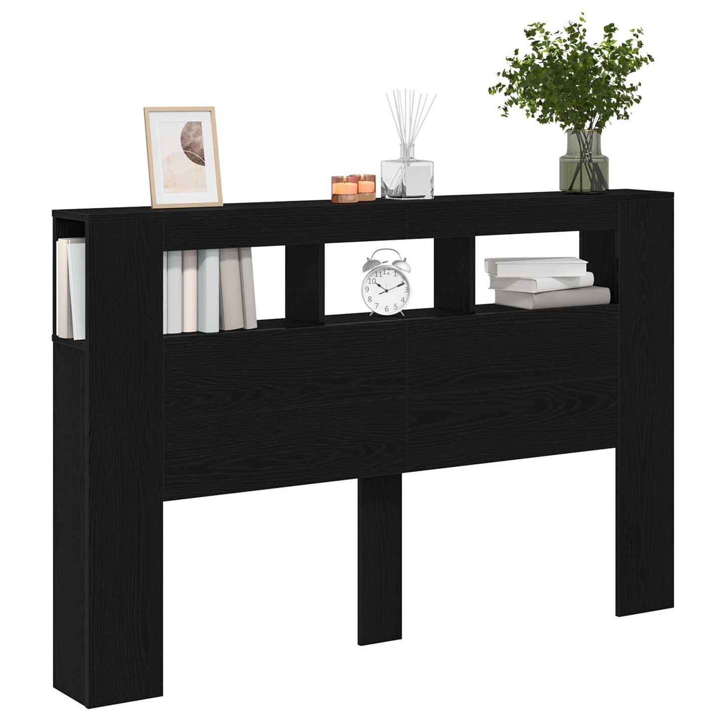 Led Hoofdbord Zwart Eiken 160X18,5X45 Cm Bewerkt Hout